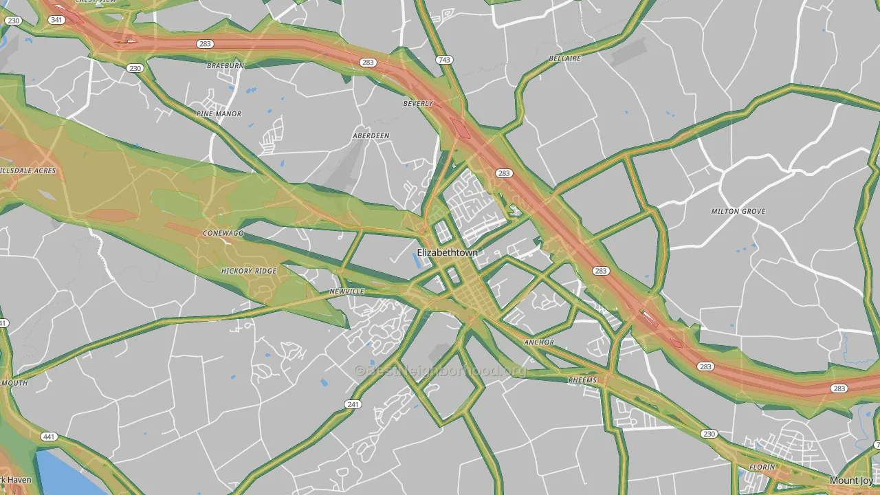 Elizabethtown, PA Map of Noise Levels in Elizabethtown