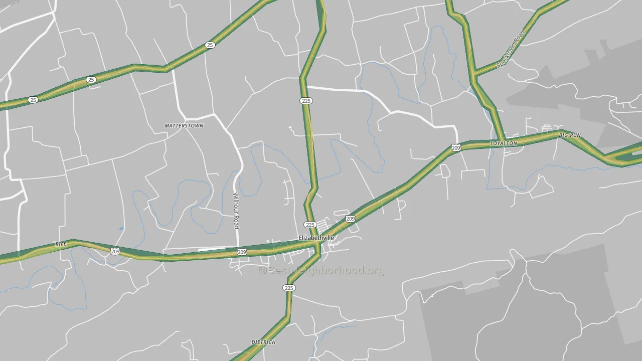 Elizabethville, PA Map of Noise Levels in Elizabethville