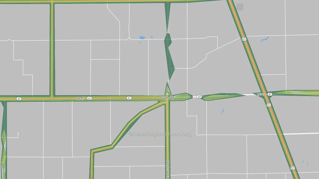 Elizaville, IN Map of Noise Levels in Elizaville