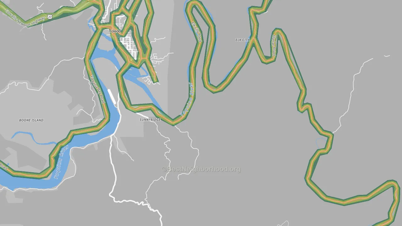 Elk City, OR Map of Noise Levels in Elk City