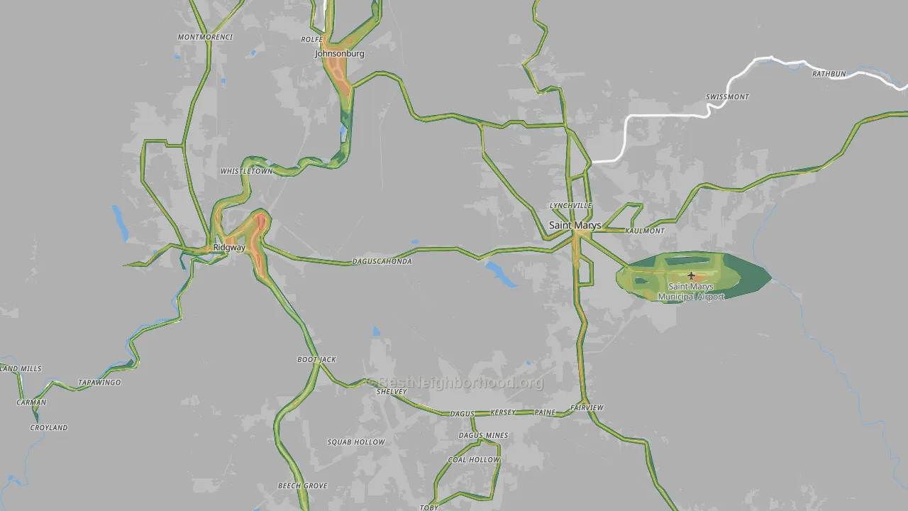 Elk County, PA Map of Noise Levels in Elk County