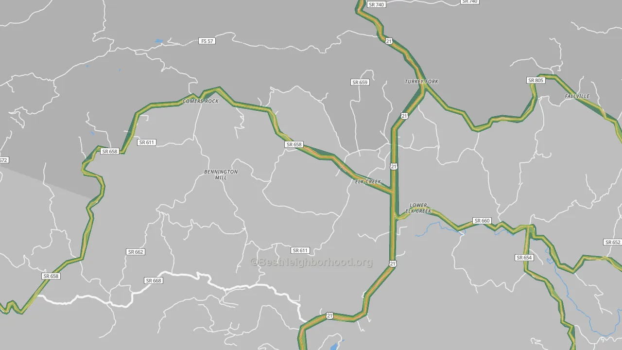 Elk Creek, VA Map of Noise Levels in Elk Creek