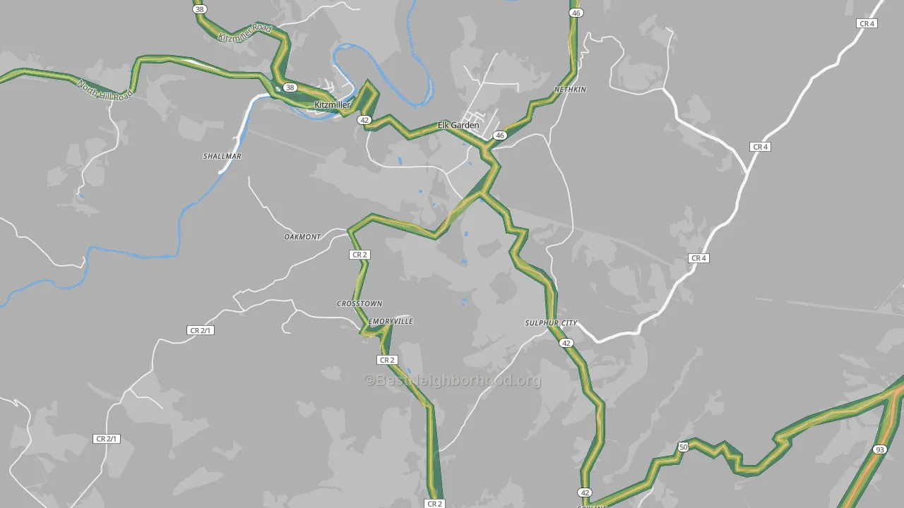 Elk Garden, WV Map of Noise Levels in Elk Garden