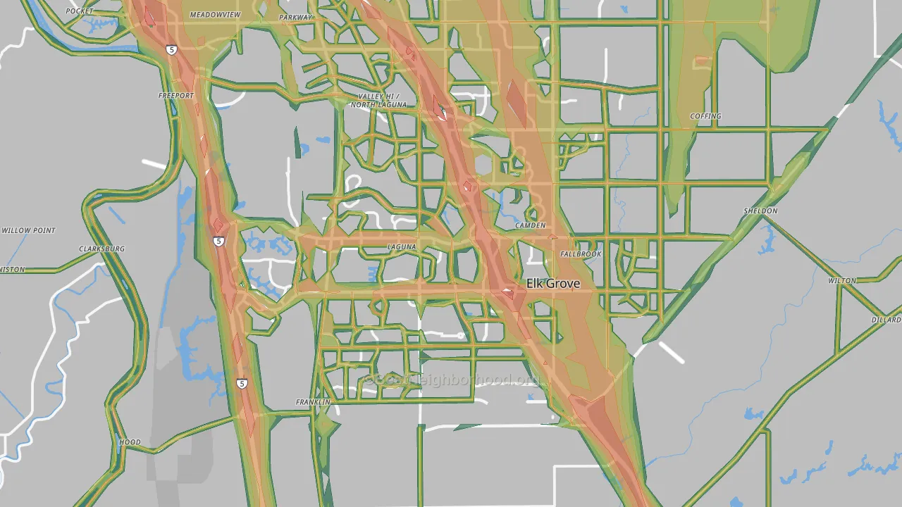 Elk Grove, CA Map of Noise Levels in Elk Grove