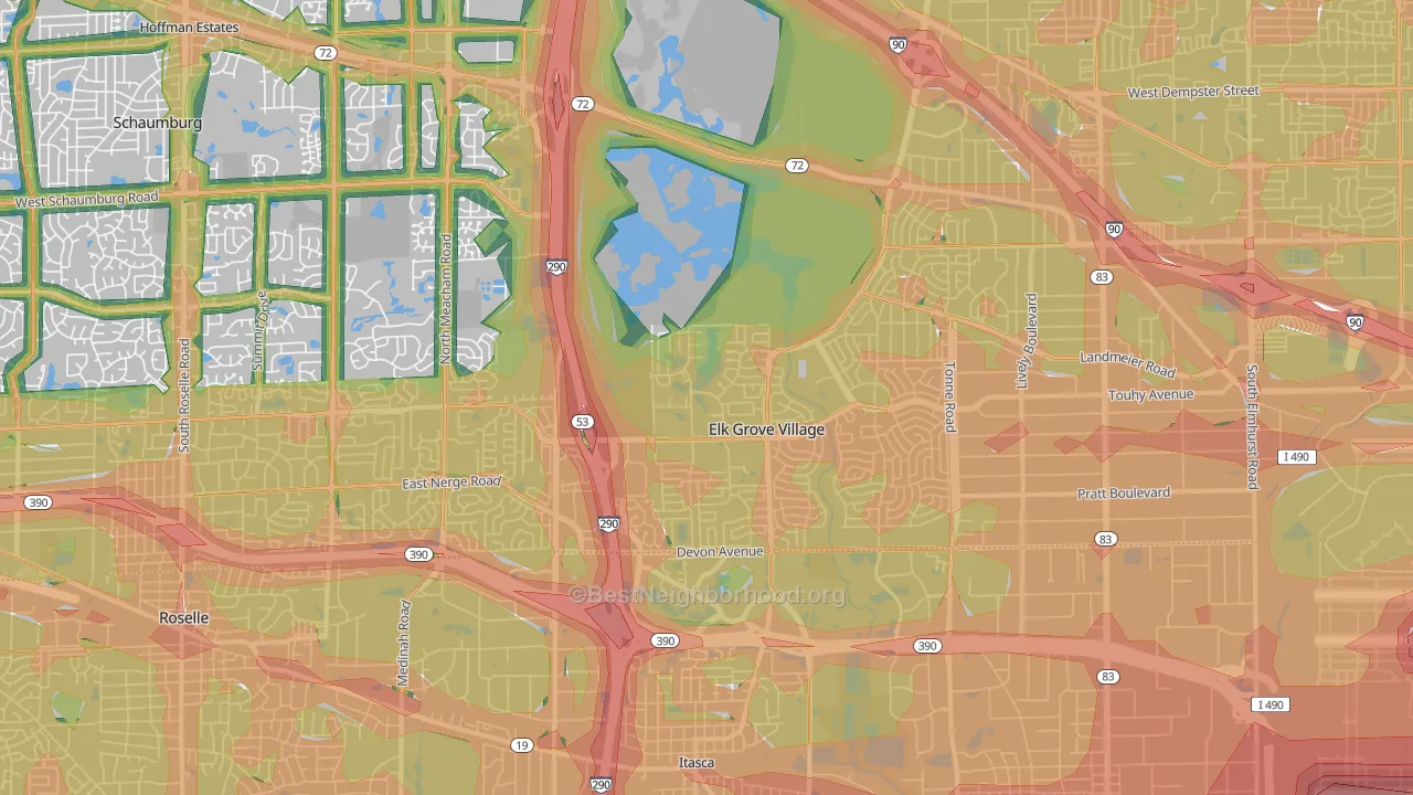 Elk Grove Village, IL Map of Noise Levels in Elk Grove Village