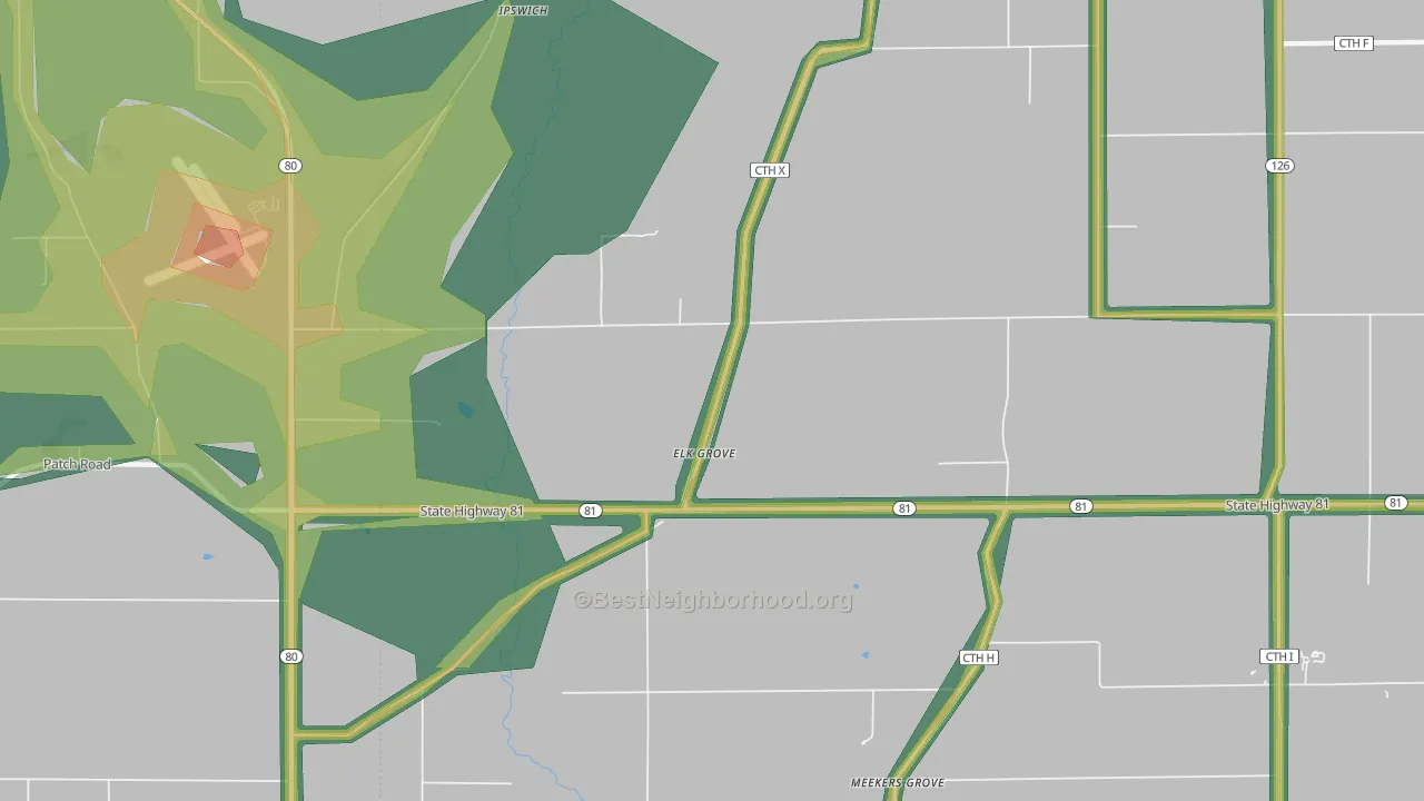 Elk Grove, WI Map of Noise Levels in Elk Grove