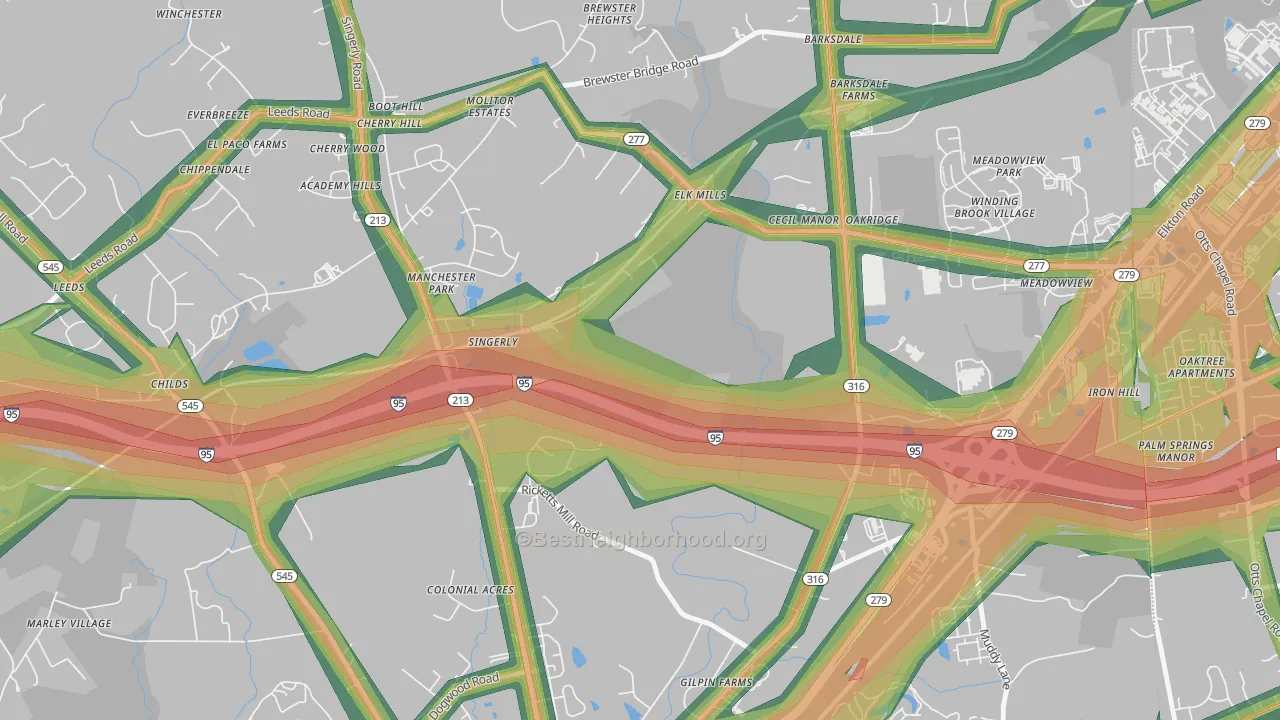 Elk Mills, MD Map of Noise Levels in Elk Mills