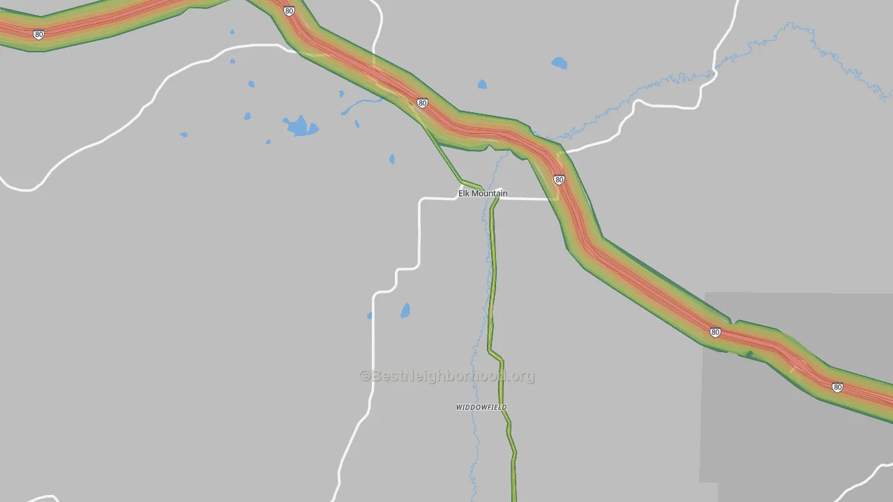 Elk Mountain, WY Map of Noise Levels in Elk Mountain