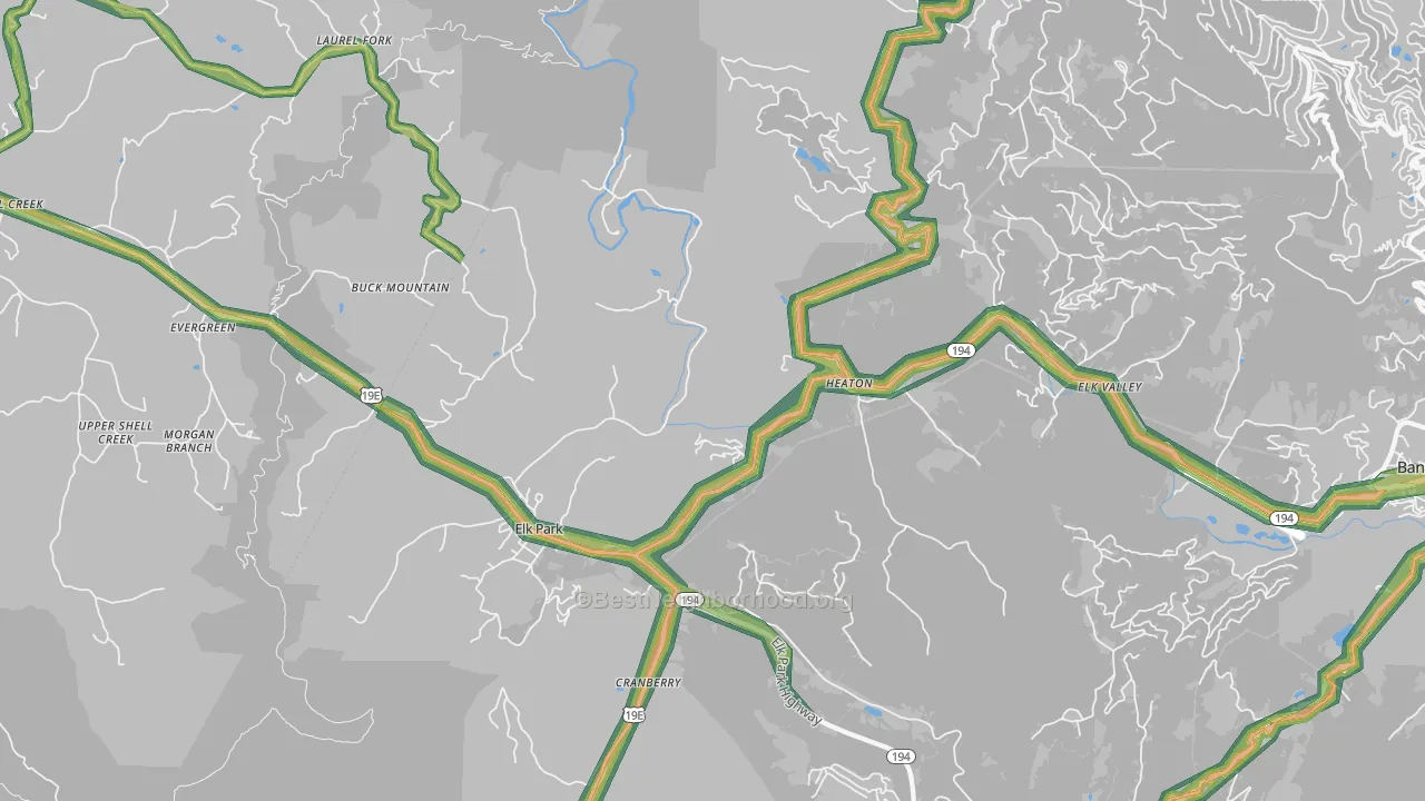 Elk Park, NC Map of Noise Levels in Elk Park