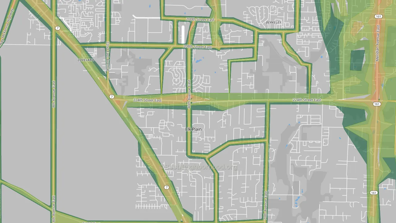 Elk Plain, Spanaway, WA Map of Noise Levels in Elk Plain