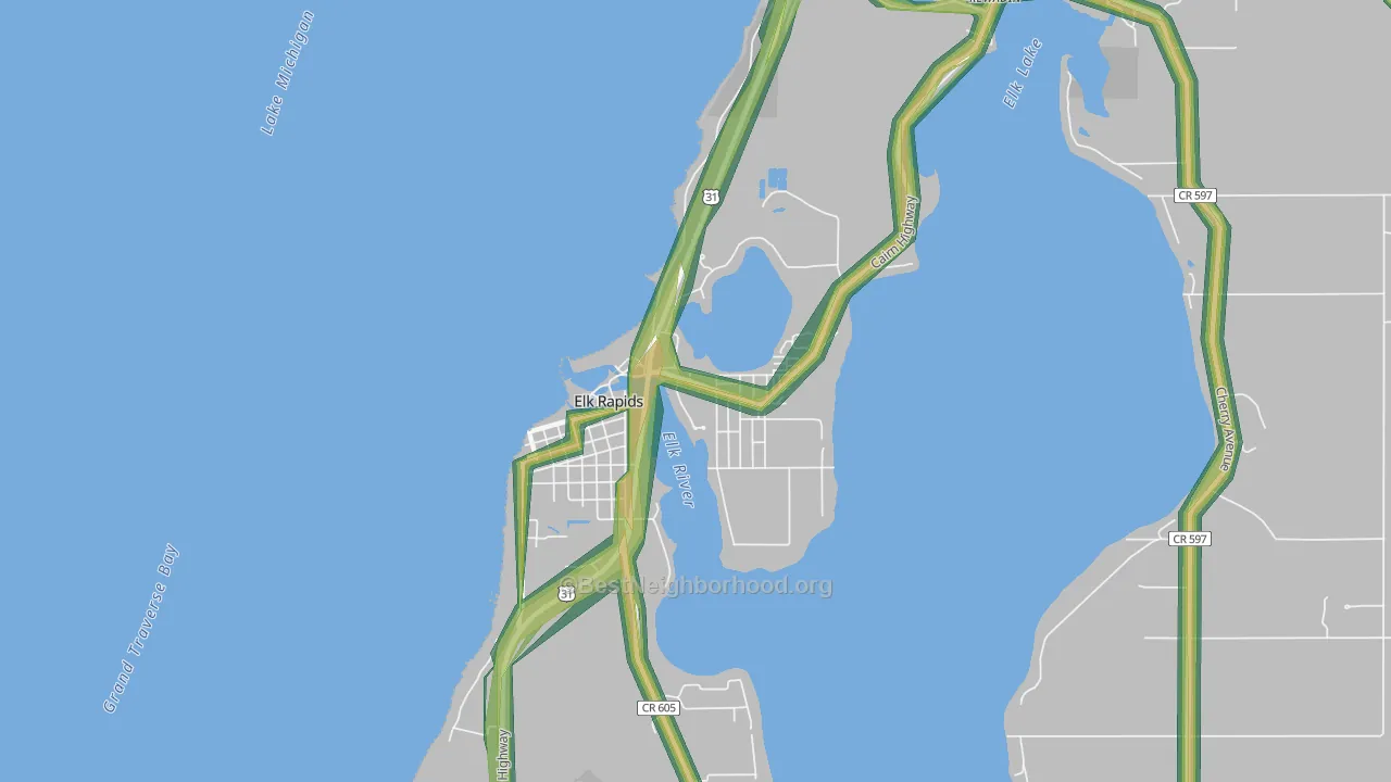 Elk Rapids, MI Map of Noise Levels in Elk Rapids