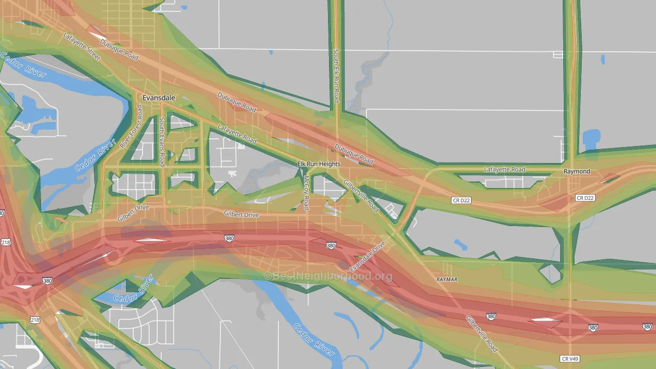 Elk Run Heights, IA Map of Noise Levels in Elk Run Heights