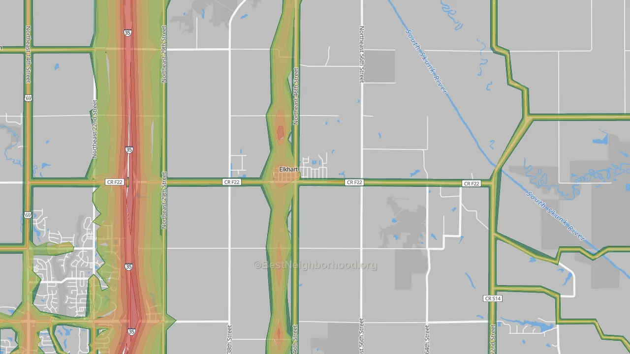 Elkhart, IA Map of Noise Levels in Elkhart