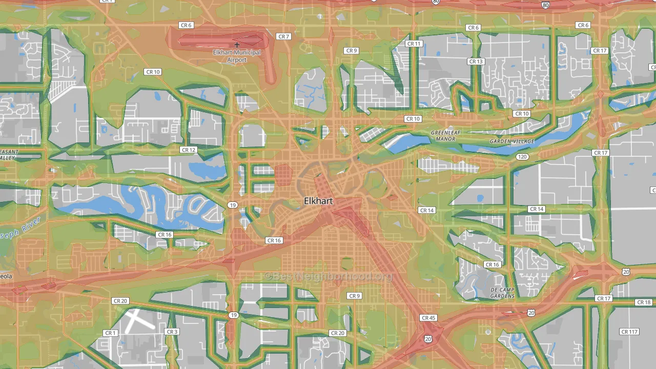 Elkhart, IN Map of Noise Levels in Elkhart