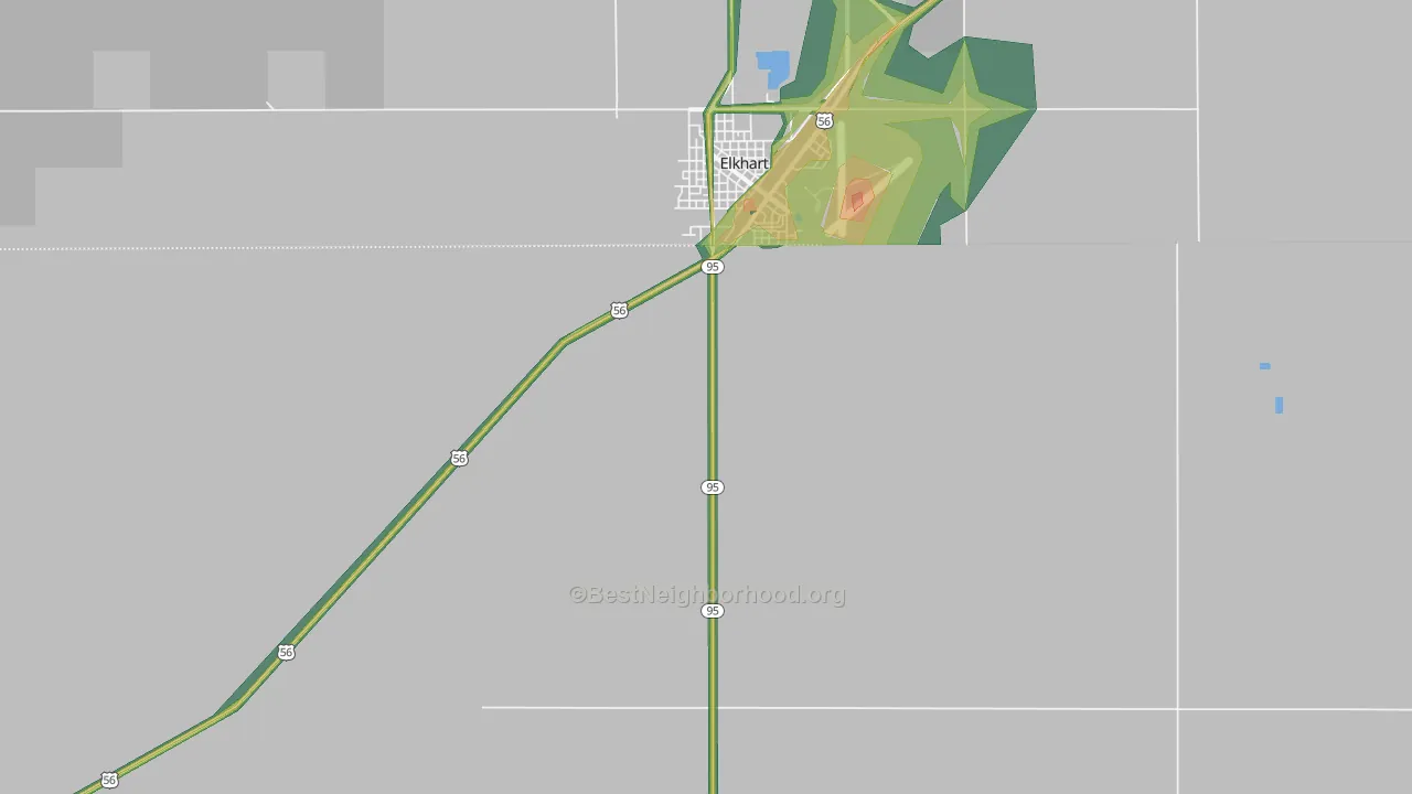 Elkhart, OK Map of Noise Levels in Elkhart