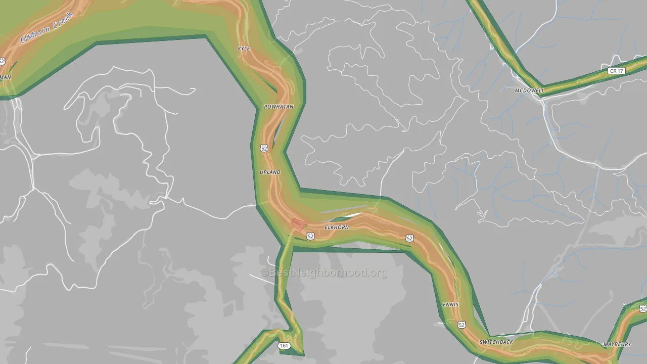 Elkhorn, WV Map of Noise Levels in Elkhorn