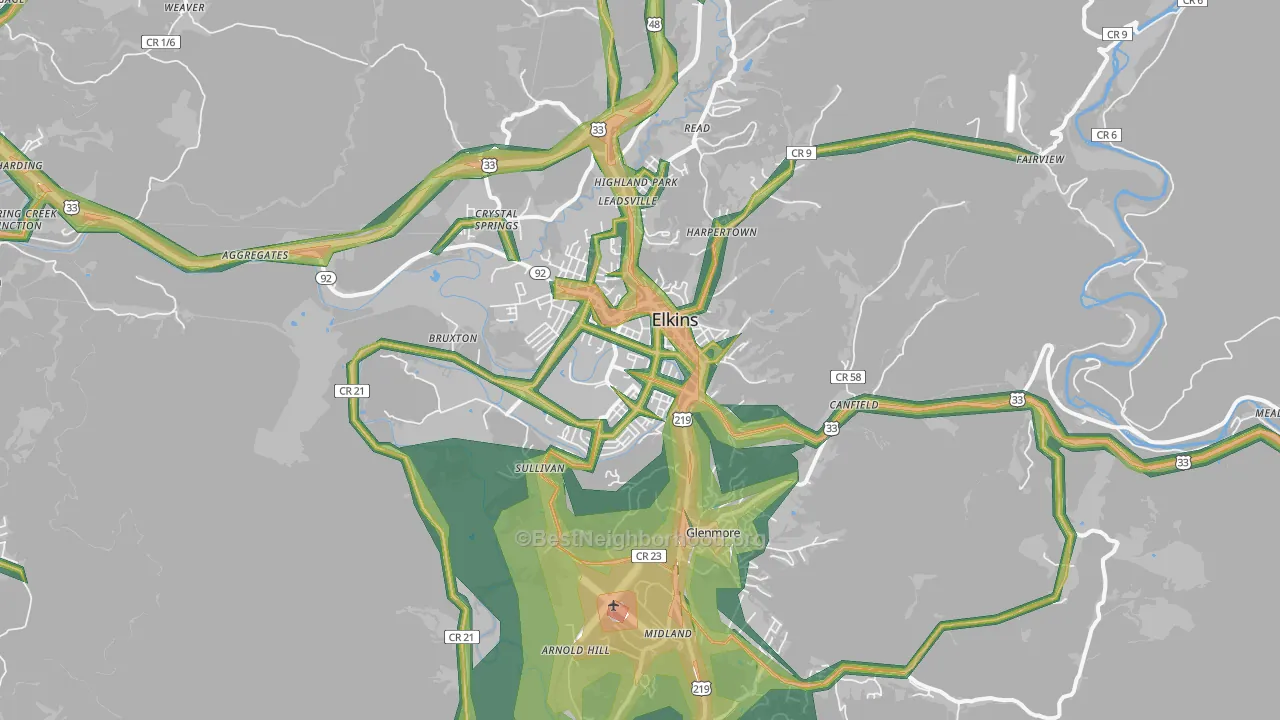 Elkins, WV Map of Noise Levels in Elkins