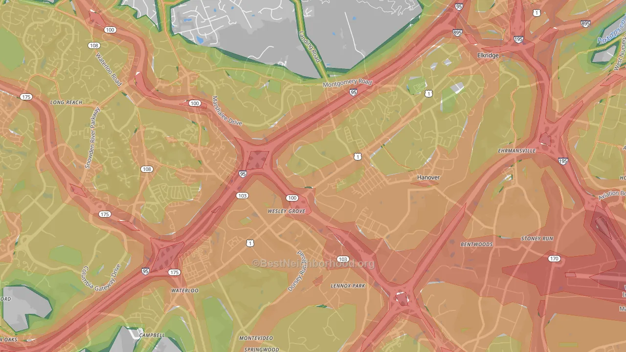 Elkridge, MD Map of Noise Levels in Elkridge