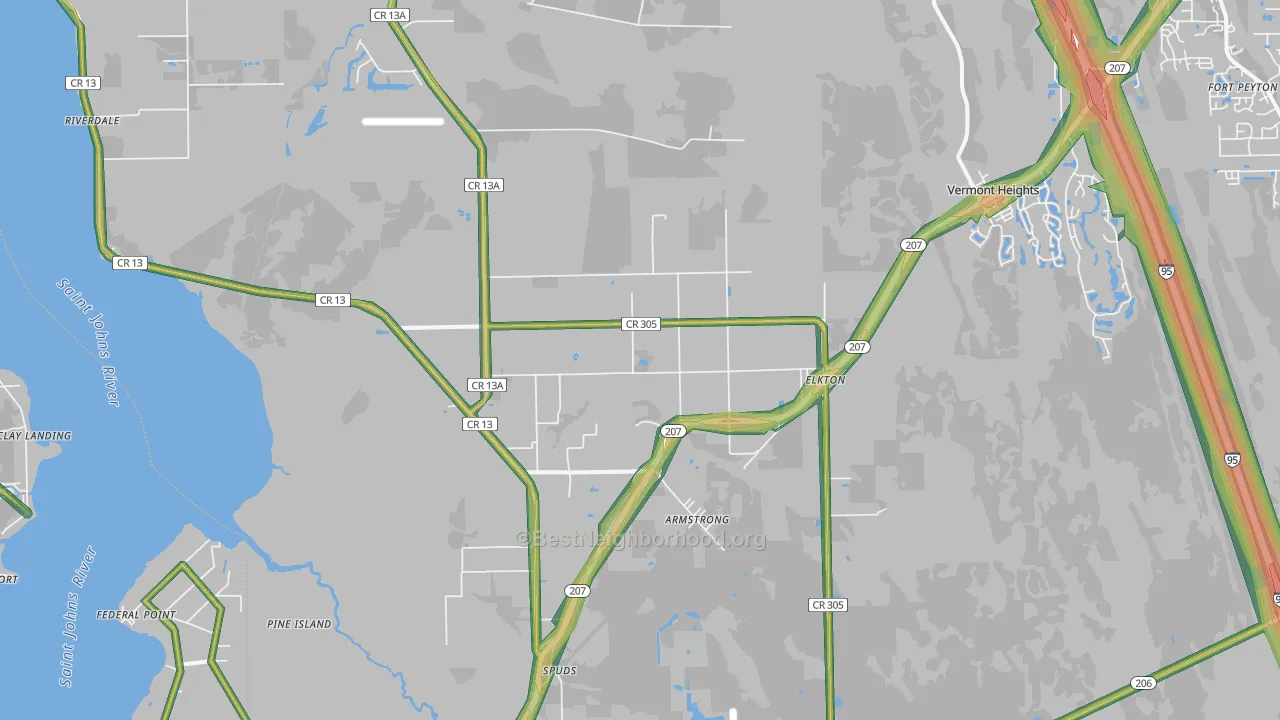 Elkton, FL Map of Noise Levels in Elkton
