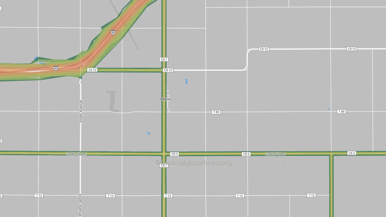 Elkton, MN Map of Noise Levels in Elkton