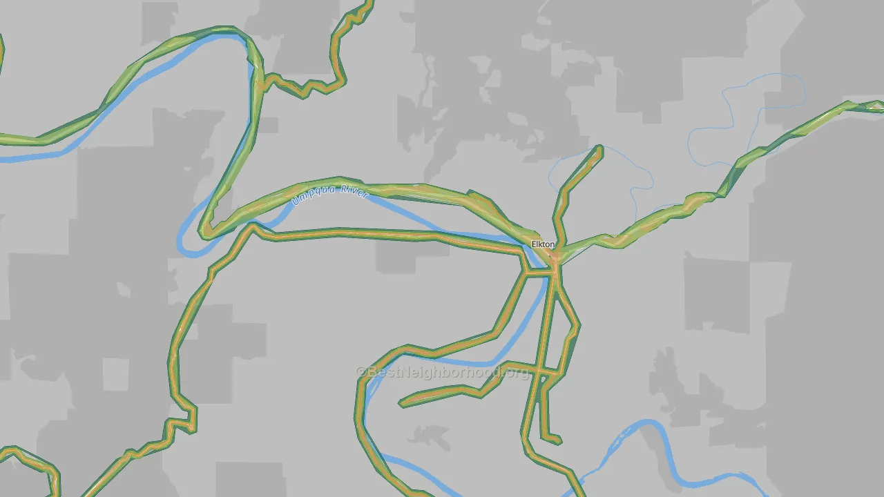 Elkton, OR Map of Noise Levels in Elkton