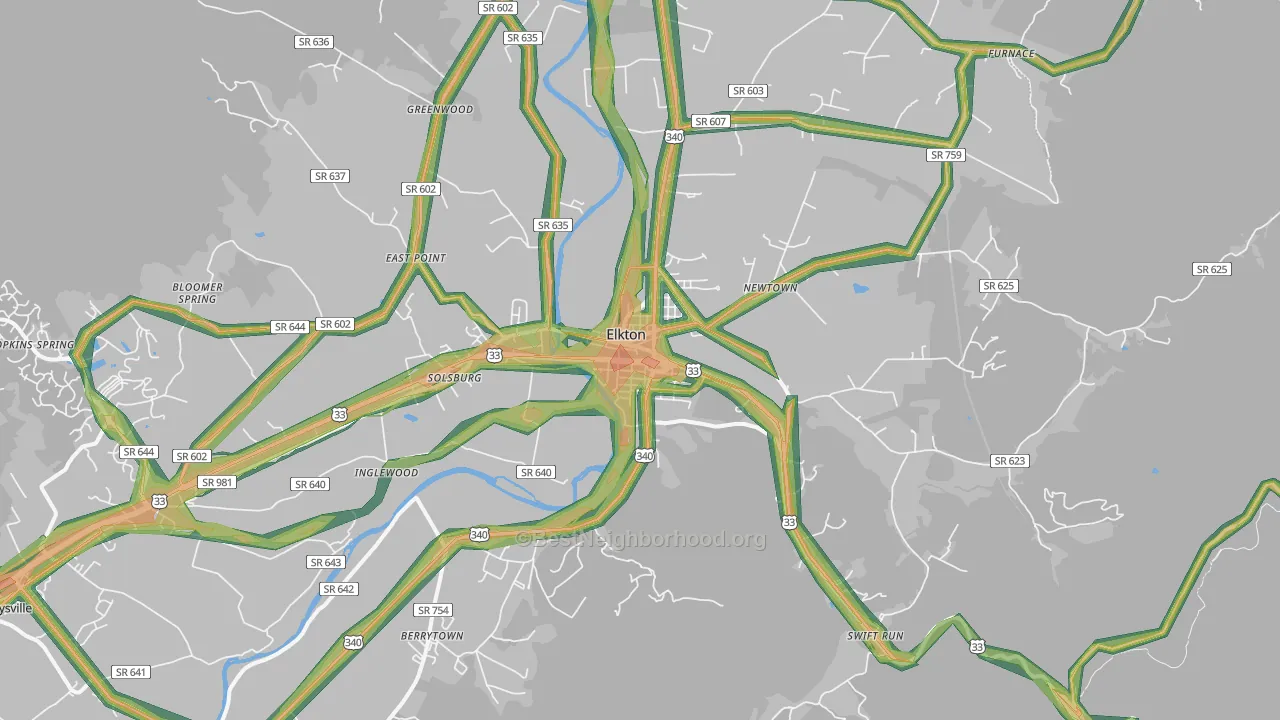 Elkton, VA Map of Noise Levels in Elkton