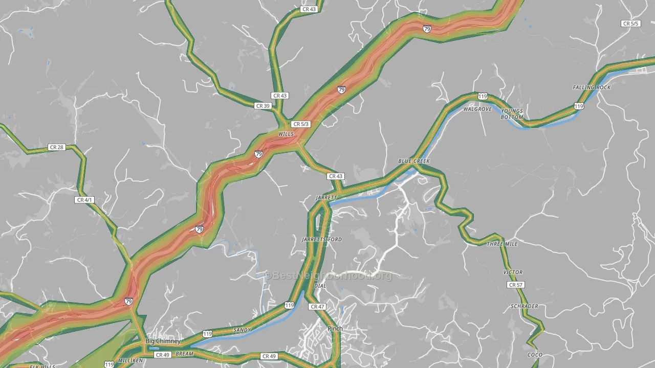 Elkview, WV Map of Noise Levels in Elkview