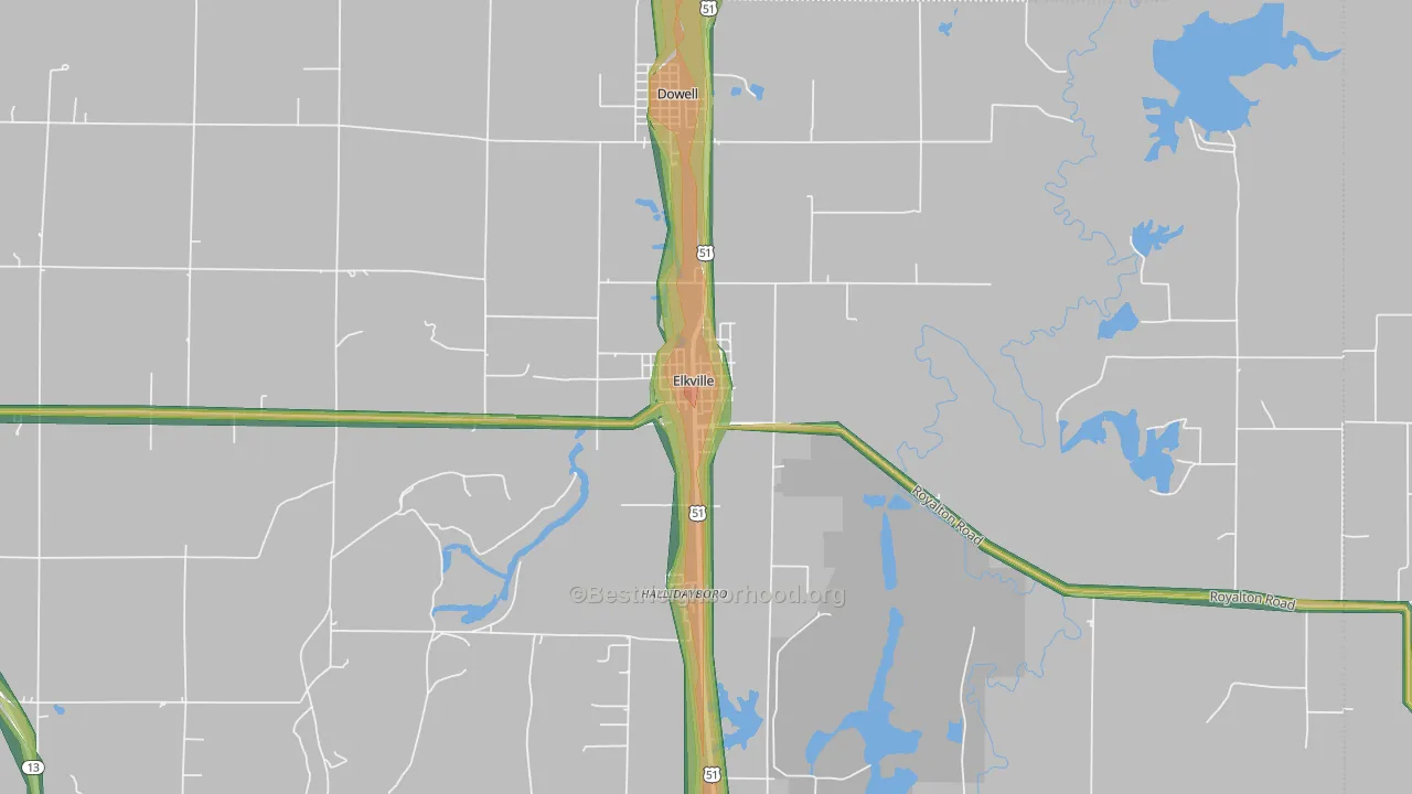 Elkville, IL Map of Noise Levels in Elkville