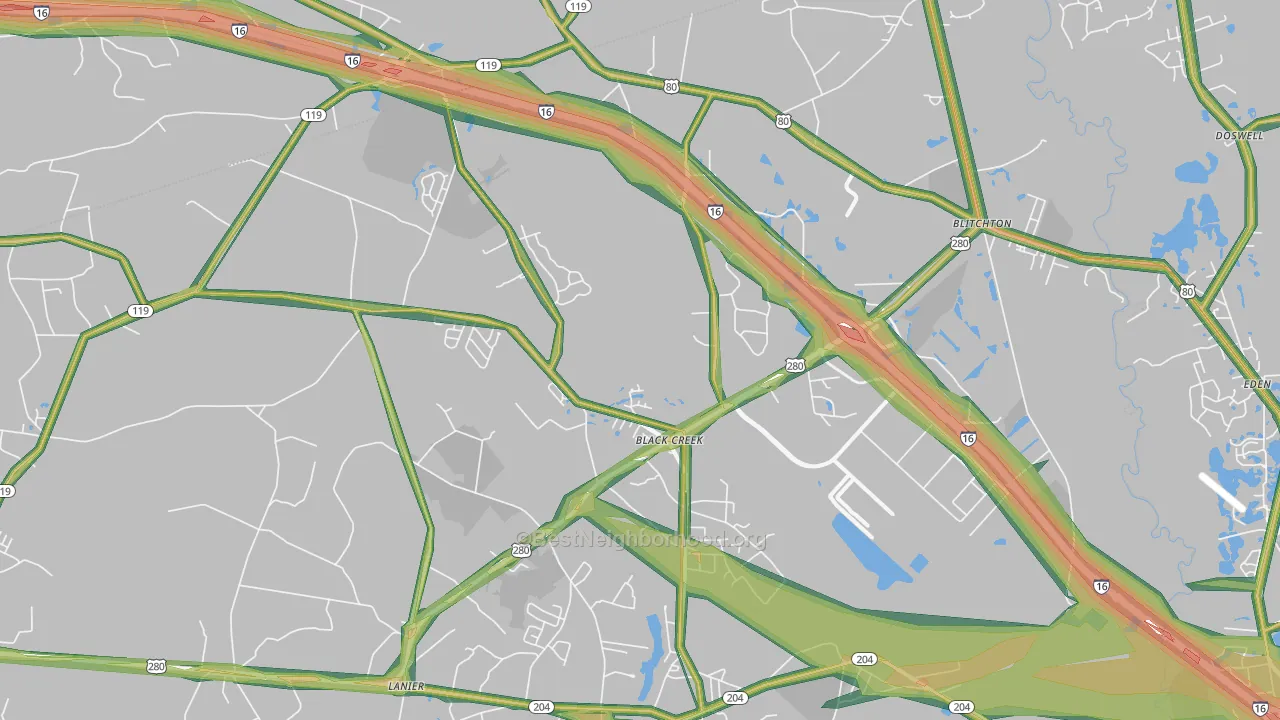 Ellabell, GA Map of Noise Levels in Ellabell