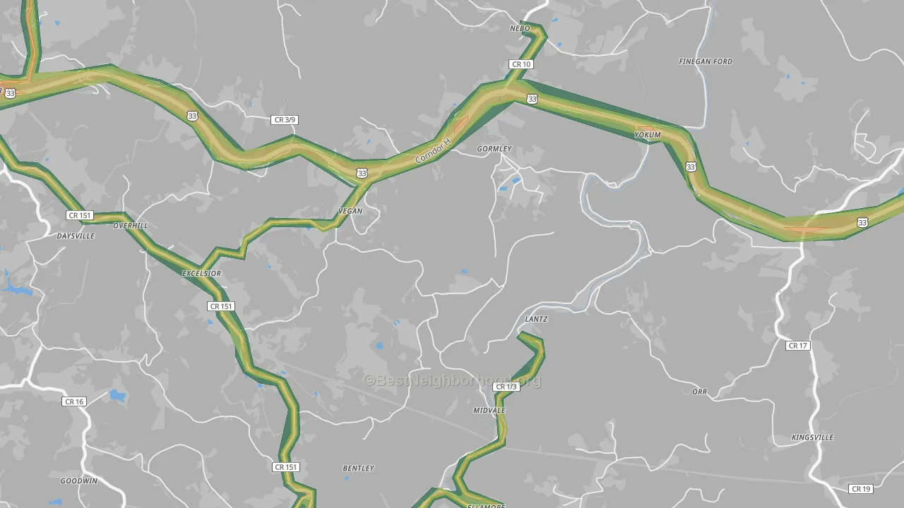 Ellamore, WV Map of Noise Levels in Ellamore