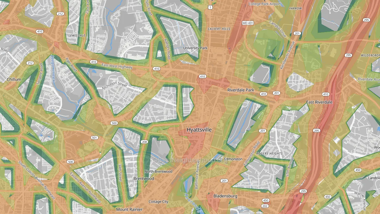 Ellaville, Hyattsville, MD Map of Noise Levels in Ellaville