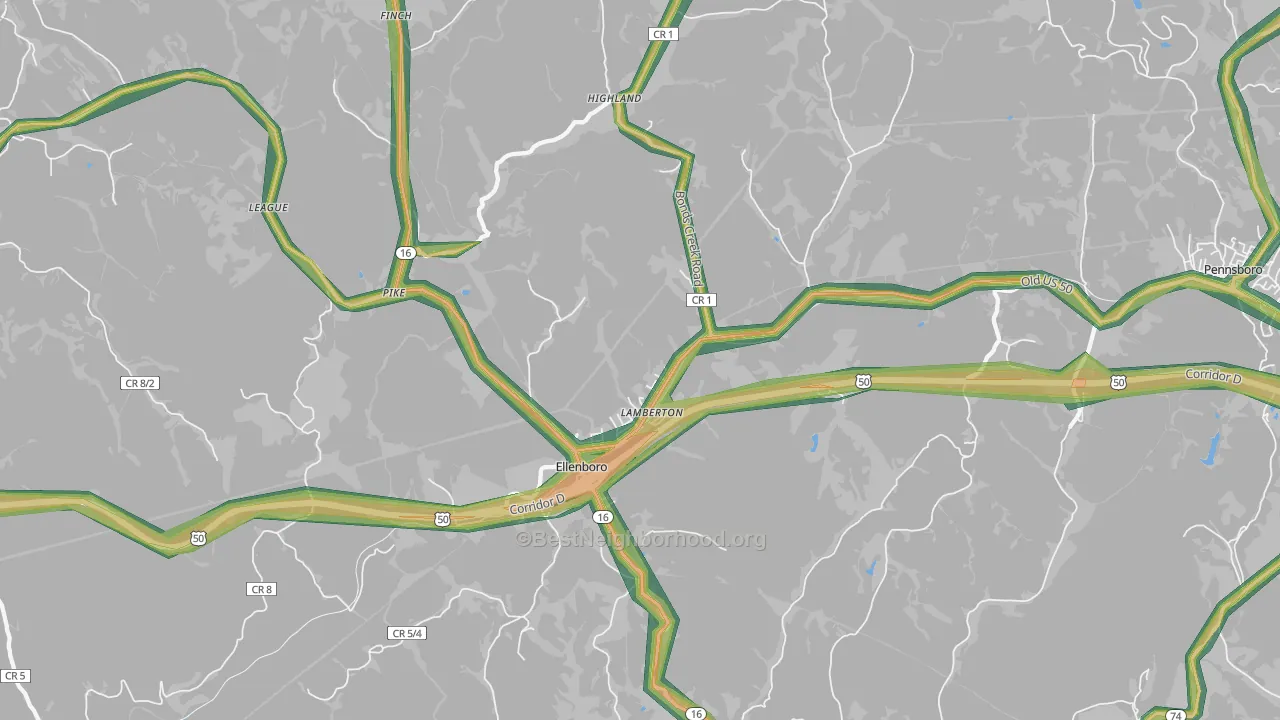 Ellenboro, WV Map of Noise Levels in Ellenboro