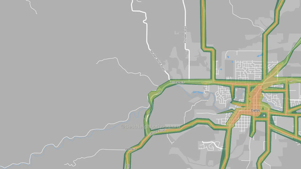 Ellendale, OR Map of Noise Levels in Ellendale