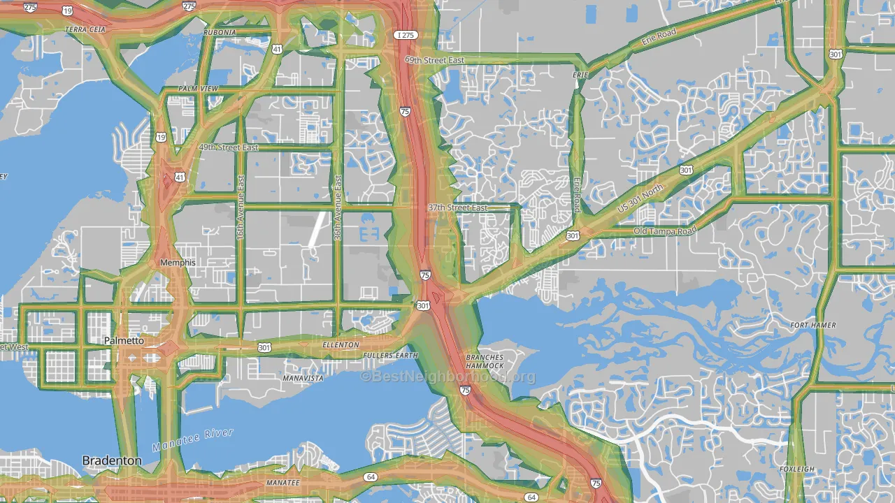 Ellenton, FL Map of Noise Levels in Ellenton