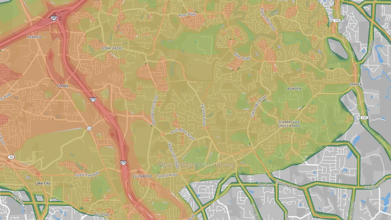 Ellenwood, GA Map of Noise Levels in Ellenwood