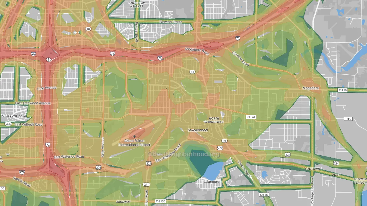 Ellet, Akron, OH Map of Noise Levels in Ellet