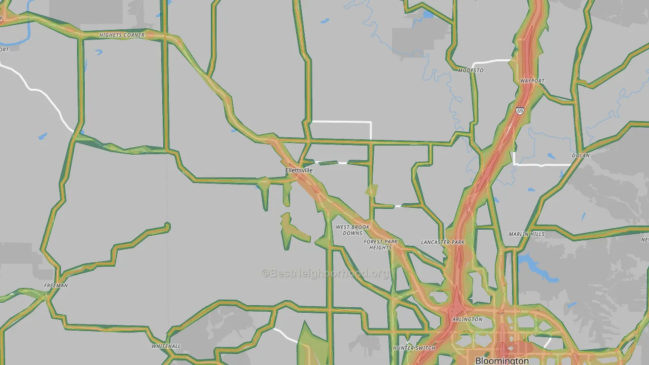 Ellettsville, IN Map of Noise Levels in Ellettsville