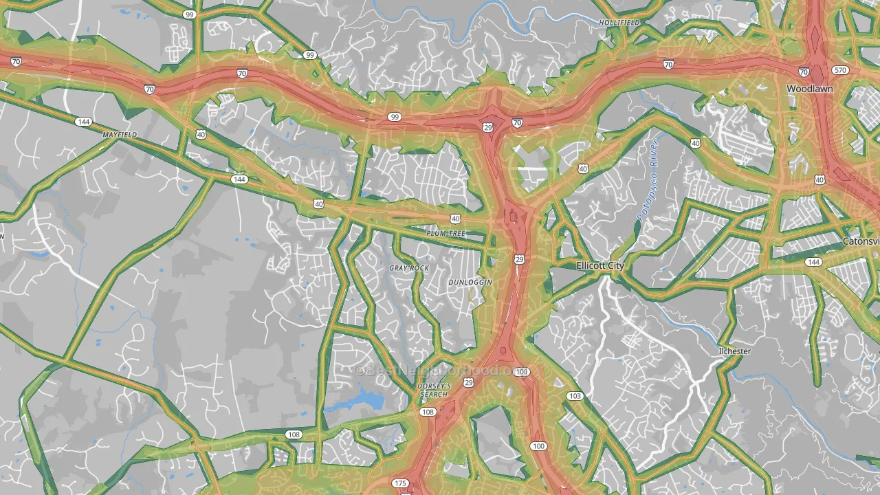 Ellicott City, MD Map of Noise Levels in Ellicott City