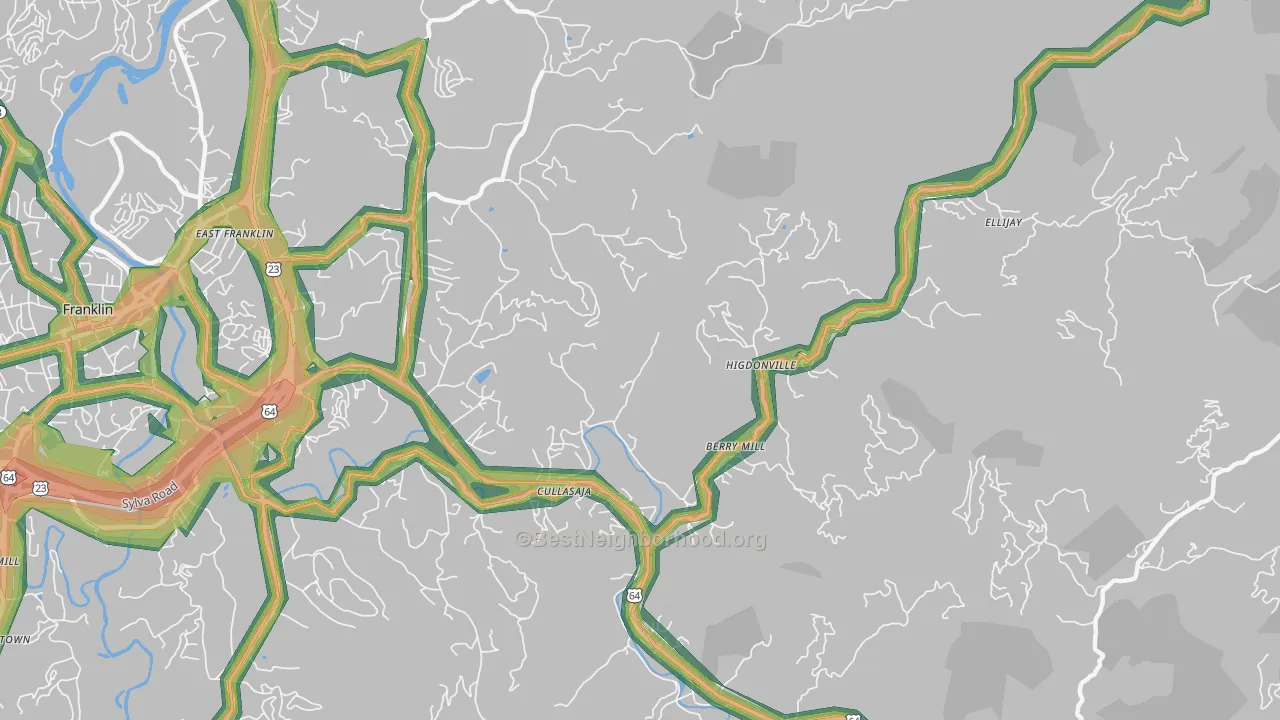 Ellijay, NC Map of Noise Levels in Ellijay