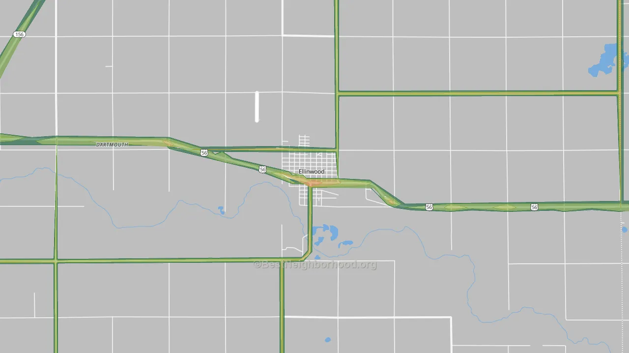 Ellinwood, KS Map of Noise Levels in Ellinwood