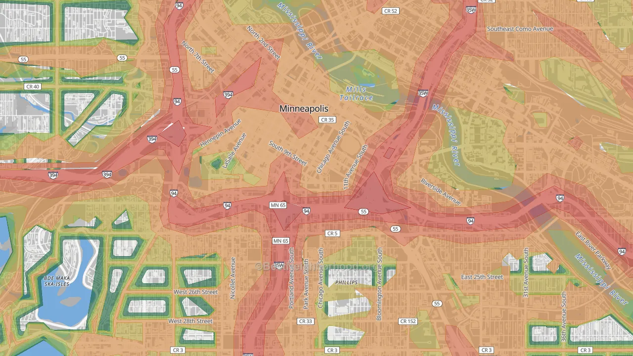 Elliot Park, Minneapolis, MN Map of Noise Levels in Elliot Park