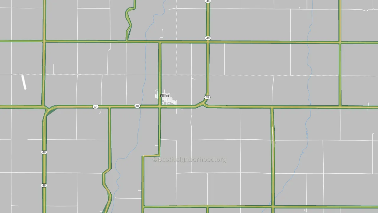 Elliott, IA Map of Noise Levels in Elliott