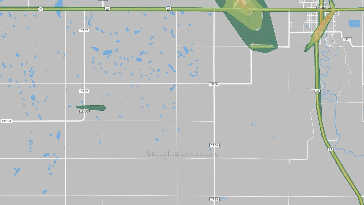 Elliott, ND Map of Noise Levels in Elliott