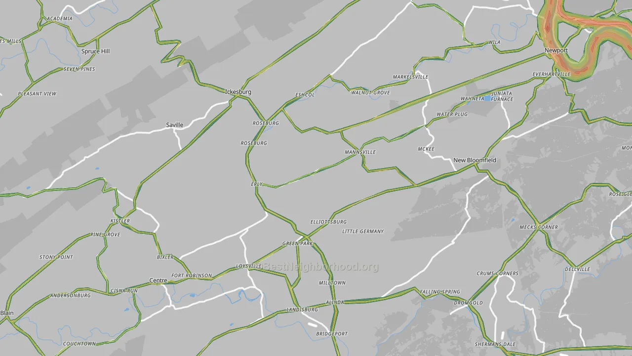 Elliottsburg, PA Map of Noise Levels in Elliottsburg