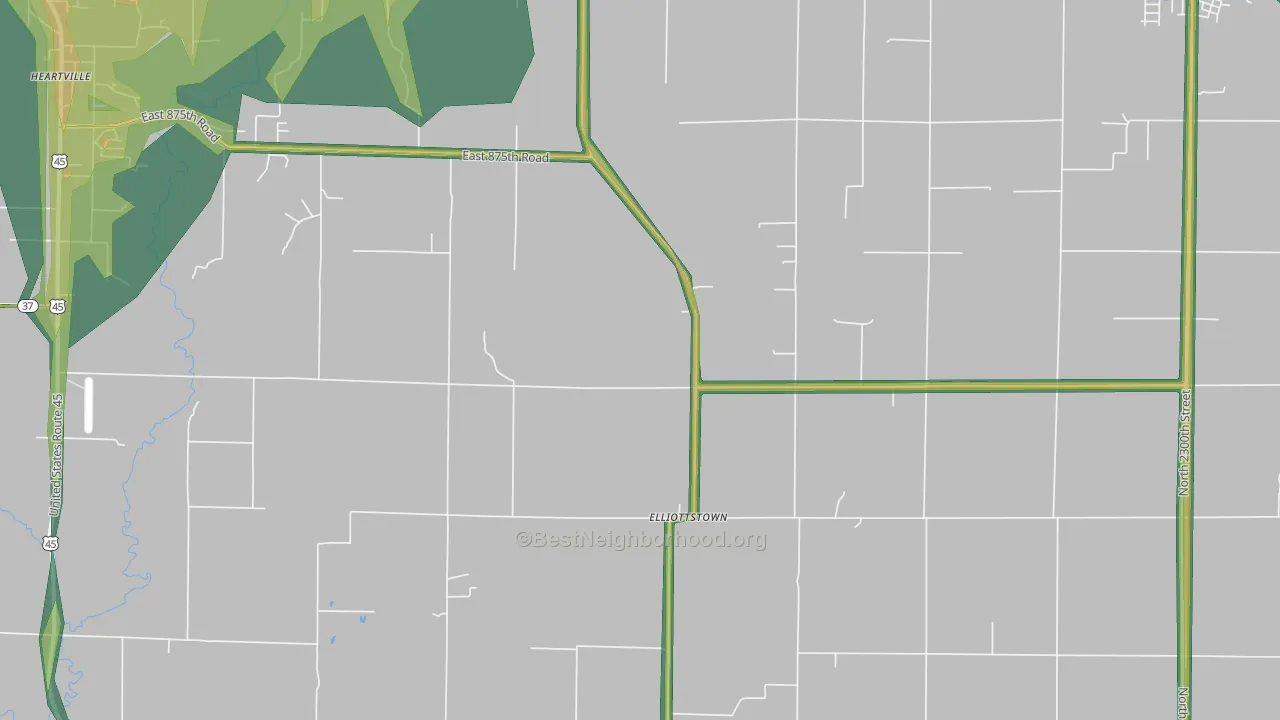 Elliottstown, IL Map of Noise Levels in Elliottstown