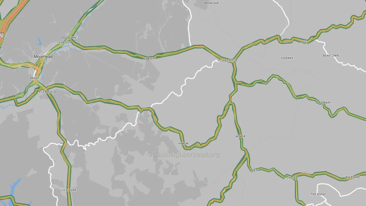 Elliottville, KY Map of Noise Levels in Elliottville