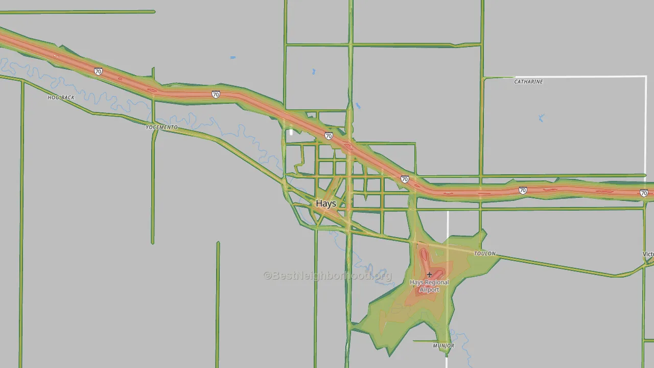 Ellis County, KS Map of Noise Levels in Ellis County