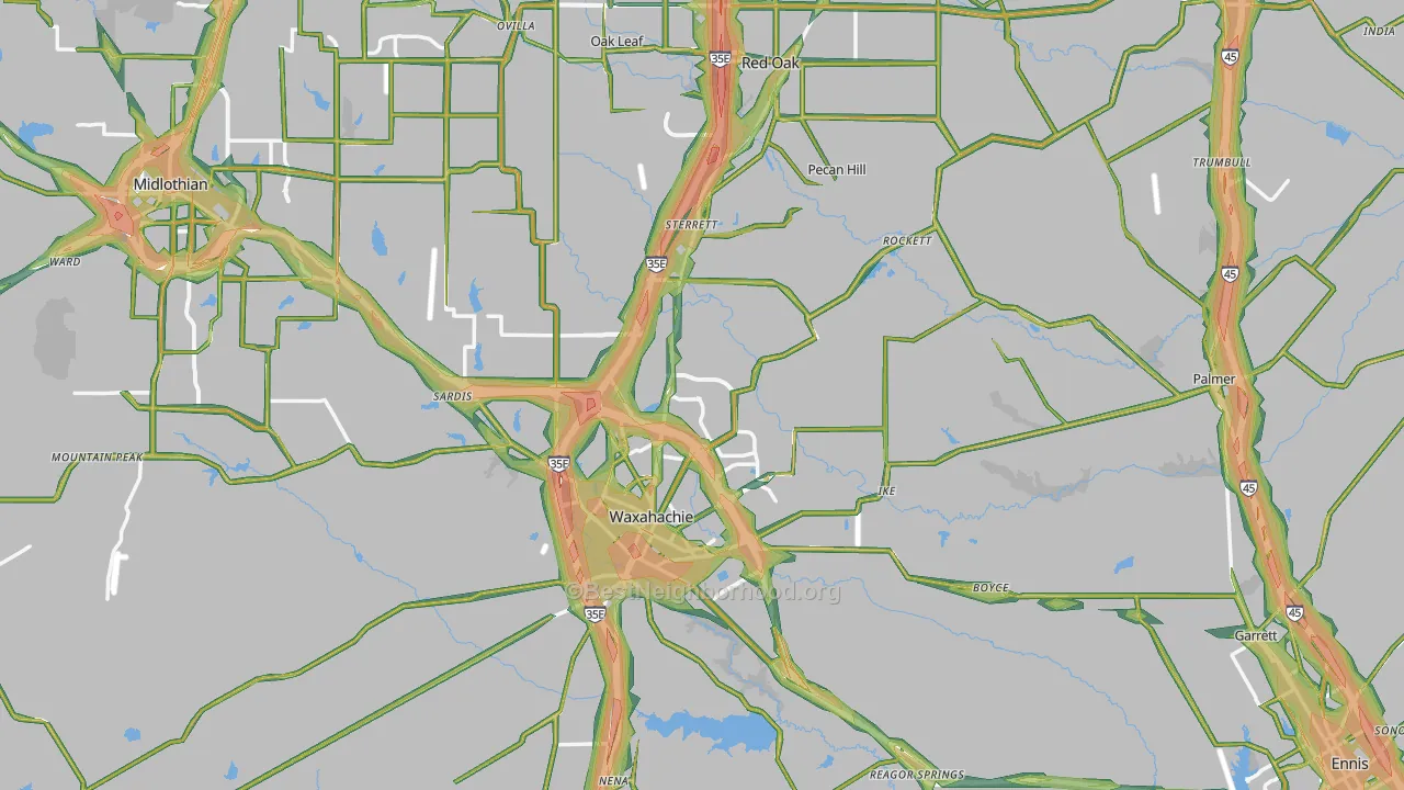 Ellis County, TX Map of Noise Levels in Ellis County