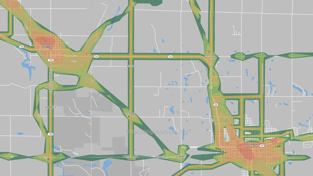 Ellis, IN Map of Noise Levels in Ellis