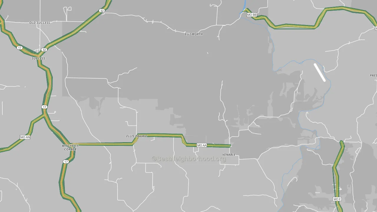Ellis Prairie, MO Map of Noise Levels in Ellis Prairie